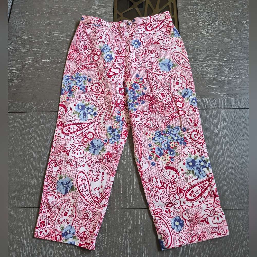 Versailles Red Paisley Floral Print Pants
